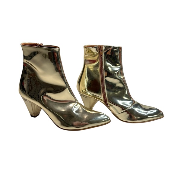 Free People Shiny Gold Ankle Booties Fall Swifties boho Patent Leather size 8 - Picture 2 of 12